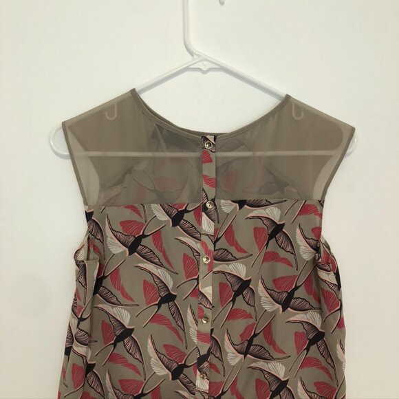 APT. 9 Taupe Pink Black Bird Animal Print Sleeveless Button Back Tank Blouse XS - Picture 10 of 14